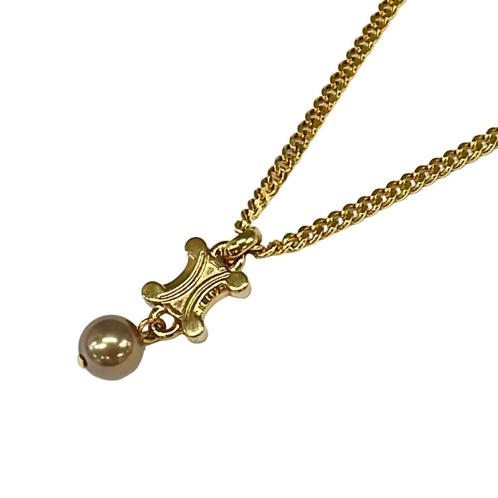 Celine Triomphe Necklace Hardware Faux Pearl